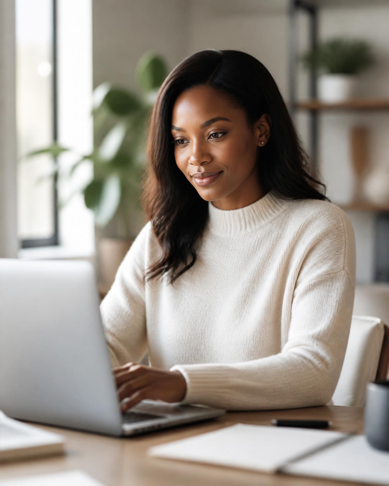 Virtual assistant working confidently at her home office
